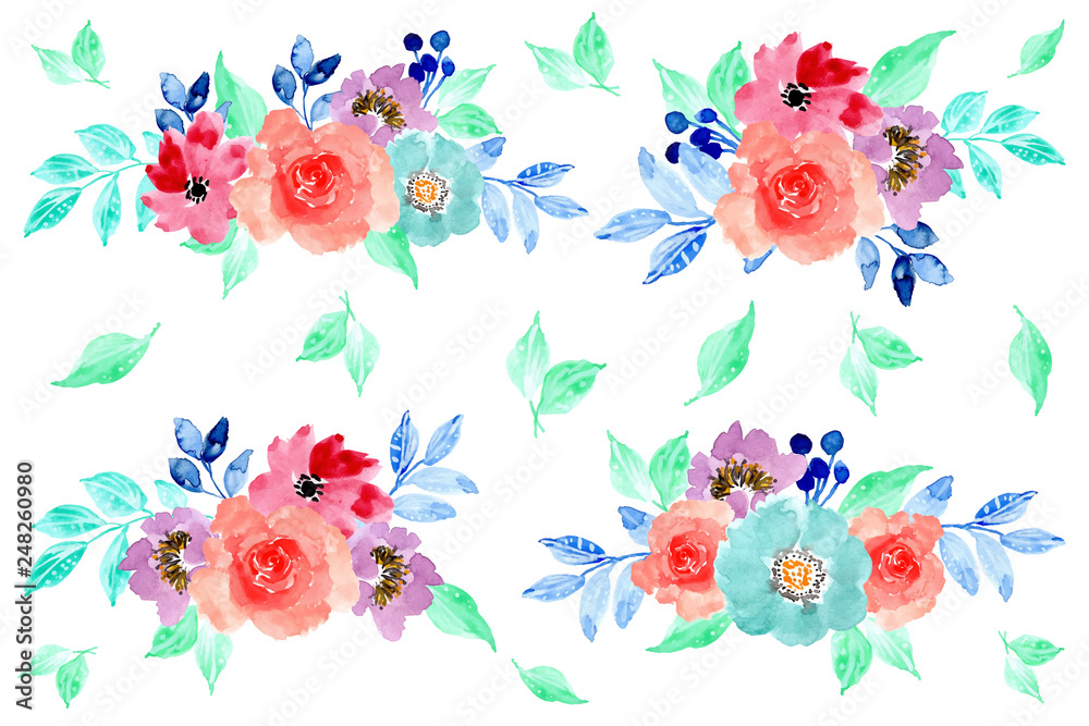 colorful watercolor flower arrangement collection