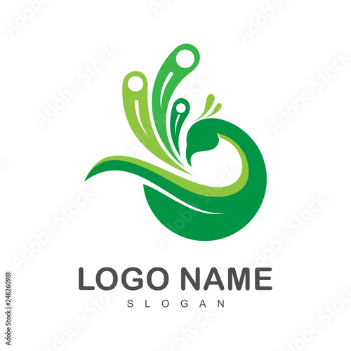 leaf peacock logo design