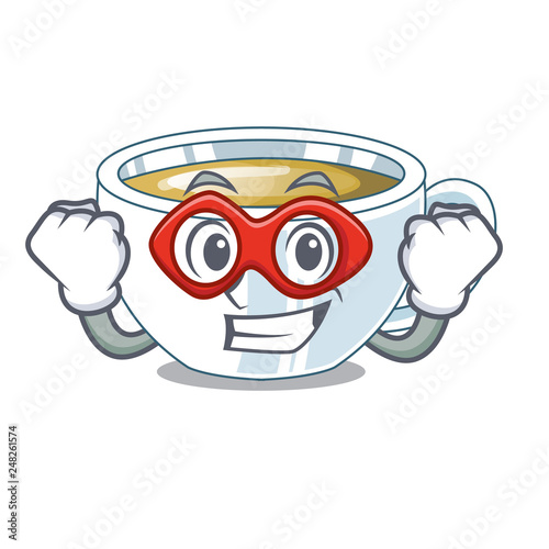 Super hero ginger tea above character wooden table