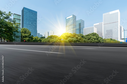 Highway Road and Skyline of Modern Urban Architecture in Hangzhou..