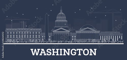Outline Washington DC Skyline with White Buildings.