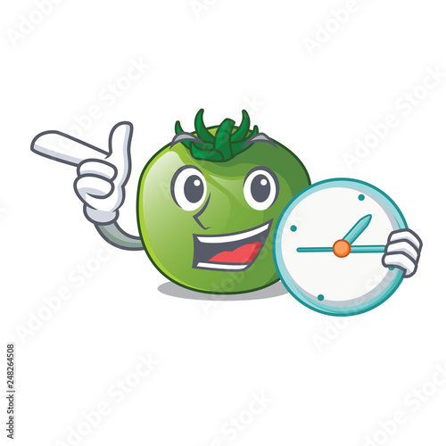 With clock green tomato with the isolated cartoons