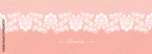 Vintage coral floral seamless lace trim banner, great design for any purposes. Decorative ornate header with flower. Modern fashion pattern. Vector abstract graphic design. Flower graphic border.