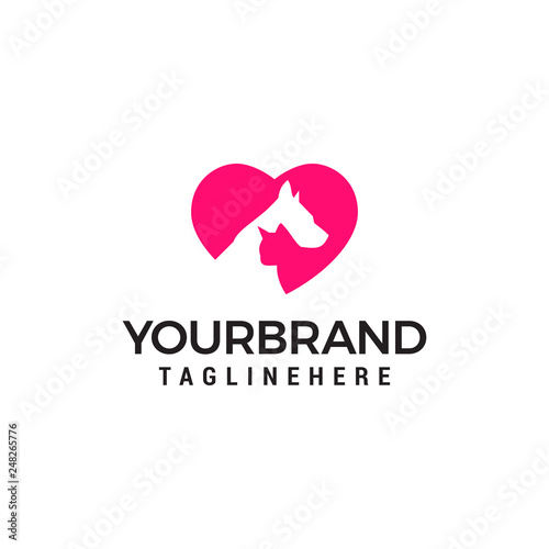 Modern Pet Logo - Love Dog cat logo. Love animal logo design concept template
