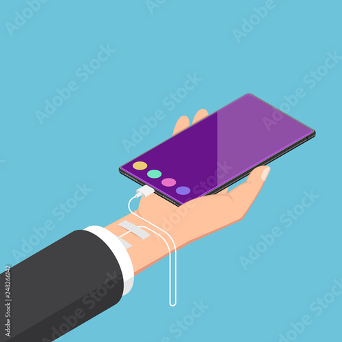 Isometric businessman addicted to smartphone