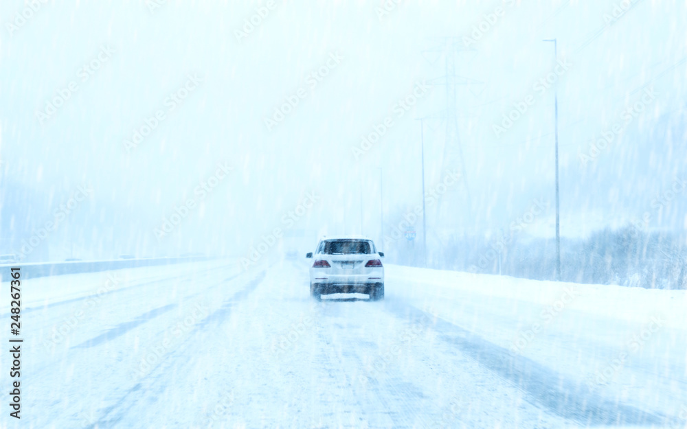 Snow covered street at Minneapolis / St. Paul areas in Polar Vortex 