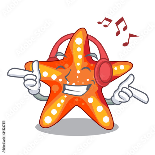 Listening music starfish isolated with in the cartoons