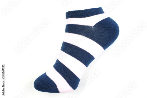 blue and white stripe socks isolated on white background