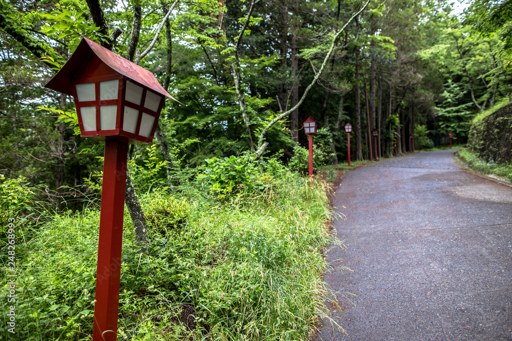 Road leading up to the Chureito Pagoda near Lake Kawaguchi Japan Road leading up to the Chureito Pagoda near Lake Kawaguchi Japan