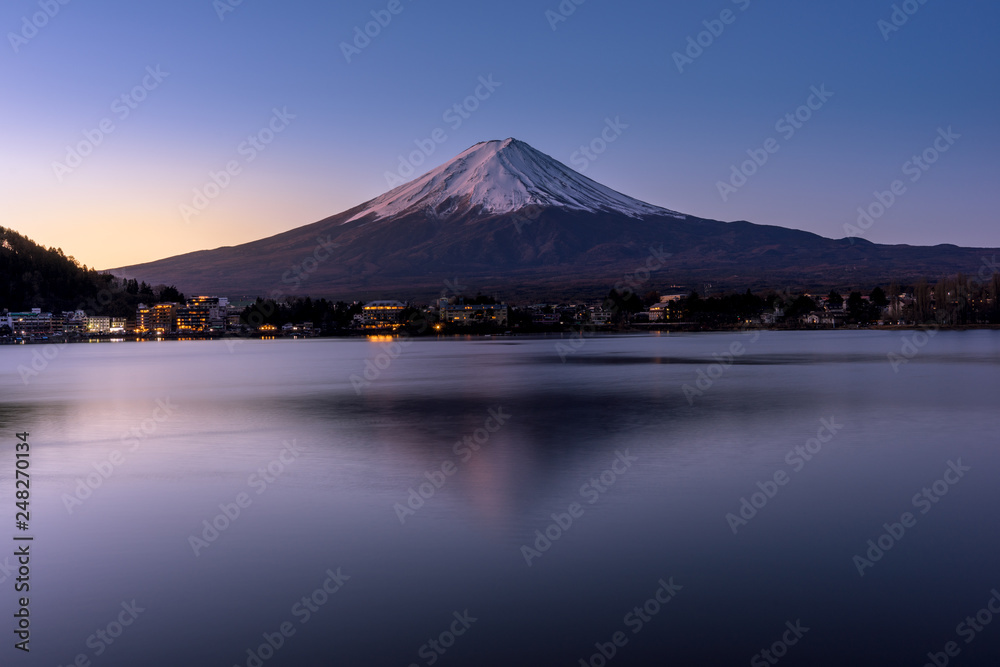 Sunrise of Mount Fuji and lake Kawaguchiko
