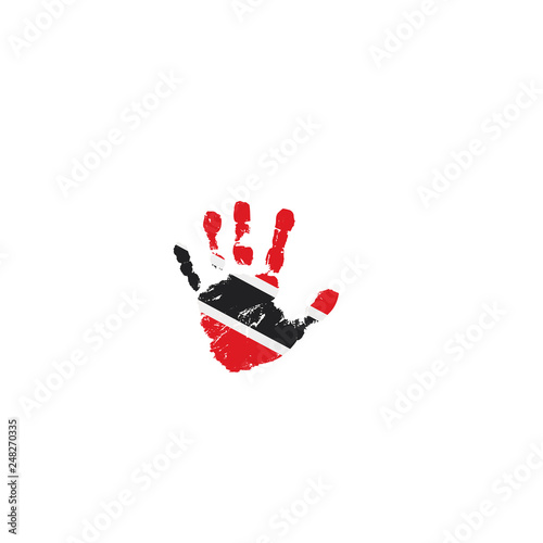 trinidad and tobago flag and hand on white background. Vector illustration