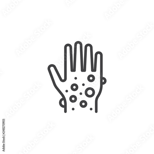 Eczema hand skin line icon. linear style sign for mobile concept and web design. Rash hand, allergic reaction outline vector icon. Symbol, logo illustration. Pixel perfect vector graphics