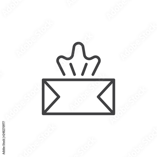 Tissue box with tissue paper line icon. linear style sign for mobile concept and web design. Tissue Wet Wipes Handkerchief Box outline vector icon. Symbol, logo illustration. Pixel perfect vector 