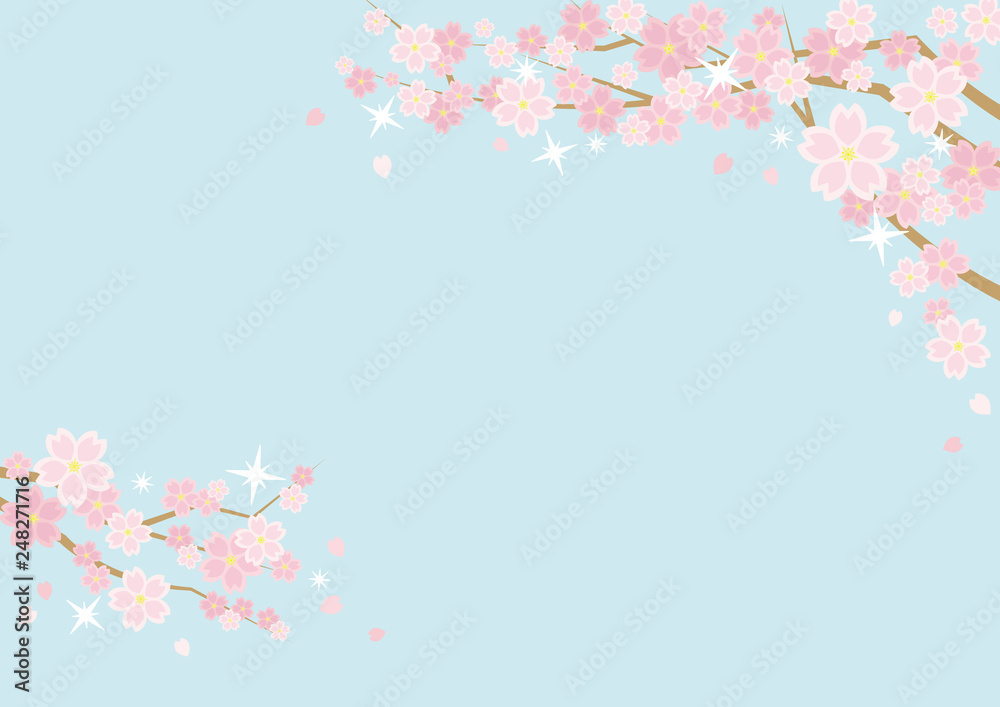 桜のある春の風景のイラスト 背景は空 横長の書式で横書き用 Stock Vector Adobe Stock