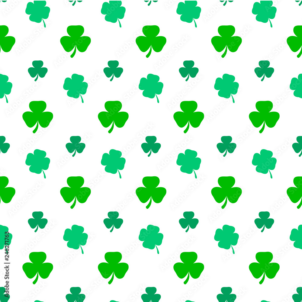 Fototapeta premium St. Patrick's day vector seamless background with shamrock. Vector clover leaf design.