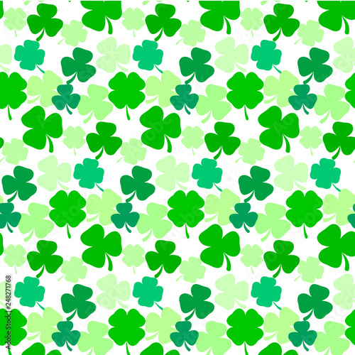 St. Patrick's day vector seamless background with shamrock. Vector clover leaf design.