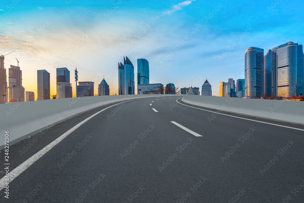 Highway Road and Skyline of Modern Urban Architecture in Qingdao.. Highway Road and Skyline of Modern Urban Architecture in Qingdao..