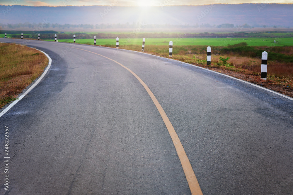 landscape scene and sunrise above road landscape scene and sunrise above road