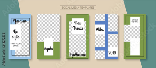 Editable Stories Minimal Vector Layout. Social Media Like and Share, Trends, Sale -50 Photo Frames Kit. Sale Insta Stories Layout