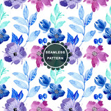 seamless pattern with watercolor floral blue and purple