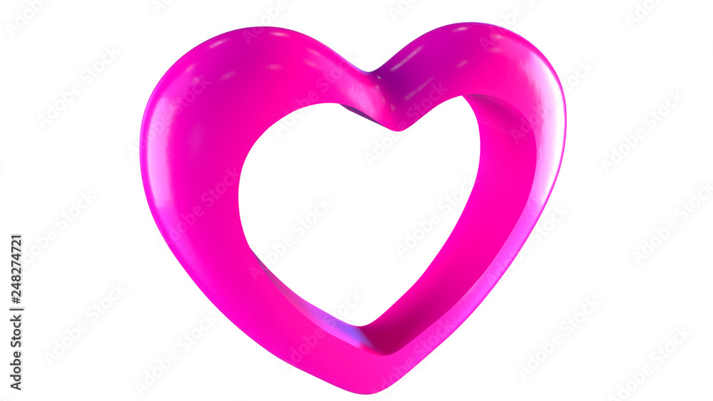 Pink heart with a hole. Perspective view. Isolated on white background. 3D render Pink heart with a hole. Perspective view. Isolated on white background. 3D render