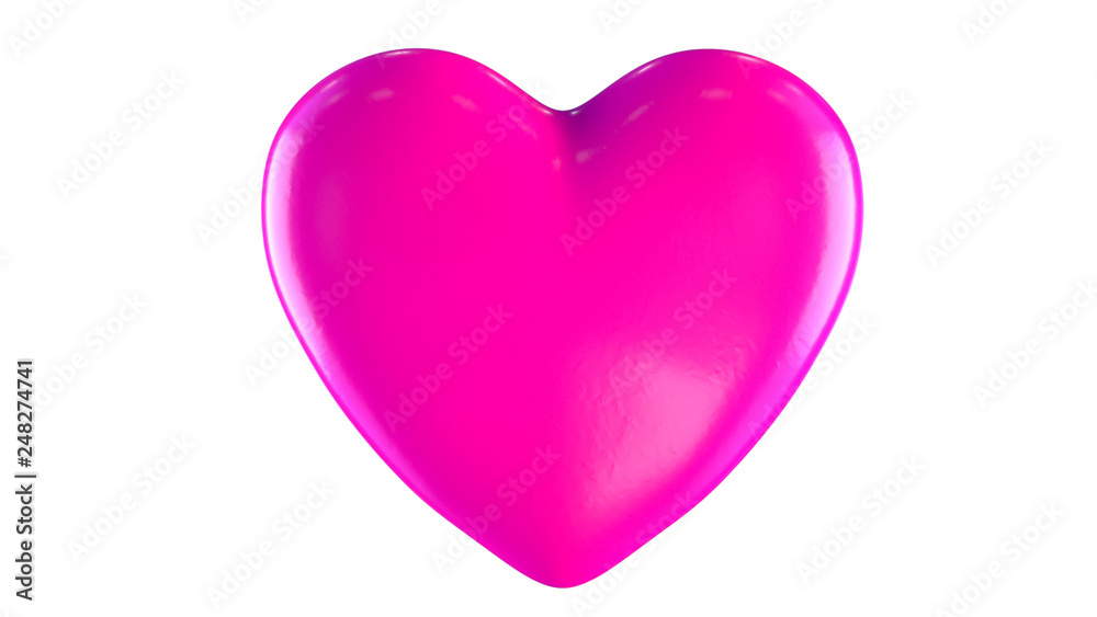 Pink heart. Front view. Isolated on white background. 3D render