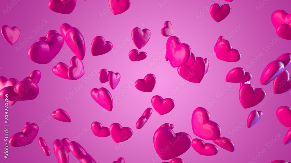 Pink hearts background. Pink backgrond. 3D render