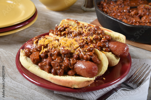 Photography Plump chili cheese dogs