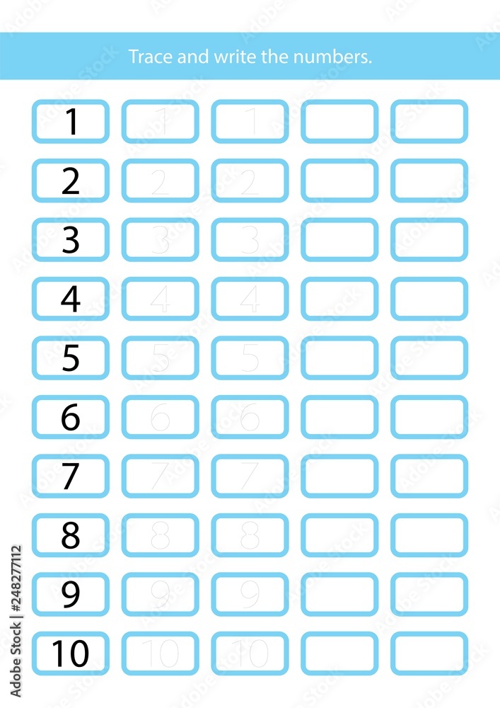 Number Exercise Illustration Vector Print for Kids. Number Exercise Illustration Vector Print for Kids.