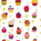Vector illustration of colored cupcakes pattern