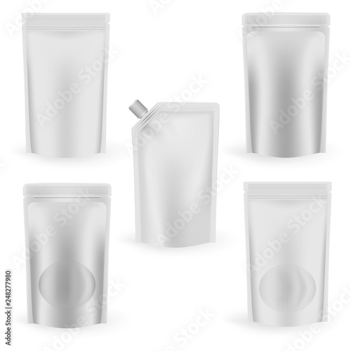 Blank standup pouches, vacuum food bags, aseptic package - mockup