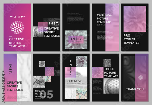 Creative social networks stories design, vertical banner or flyer templates with colorful gradient backgrounds. Covers design templates for flyer, leaflet, brochure, presentation, advertising.