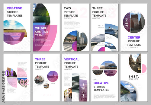 Social networks stories design, vertical banner or flyer templates with with colorful circle elements, round shapes. Covers design templates for flyer, leaflet, brochure, presentation, advertising.