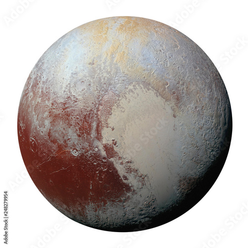 Full disk of planet Pluto globe from space isolated on white background. Elements of this image furnished by NASA.