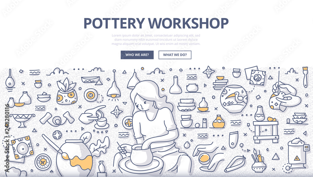 Pottery Workshop Doodle Concept - obrazy, fototapety, plakaty 