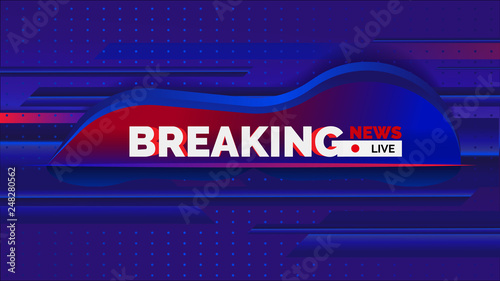 Breaking news TV headline banner with digital technological element on dotted blue background