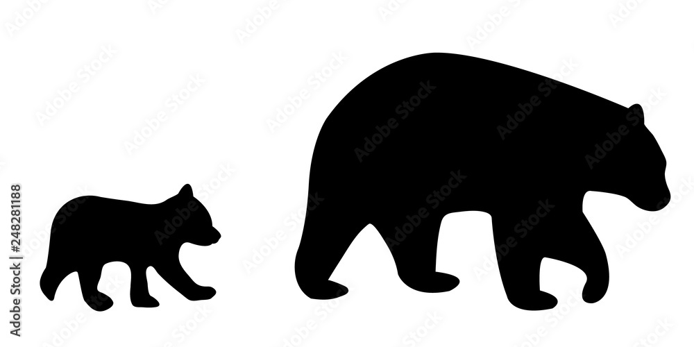 Vector illustration of a silhouetted mother bear and cub Stock Vector