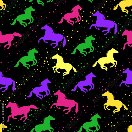 Colorful seamless pattern with horses