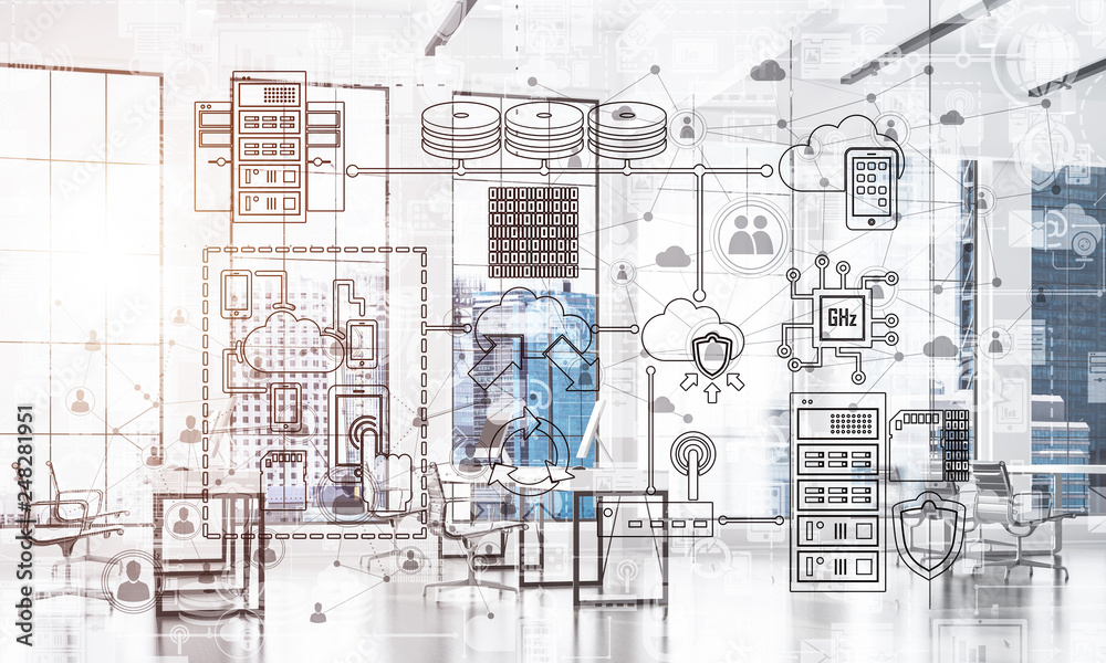 Technology background image with media interface as connection and ...