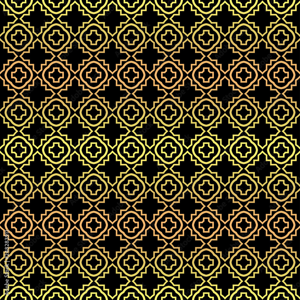 Luxury seamless Lace Geometric Ornament. Vector illustration. Black, gold color