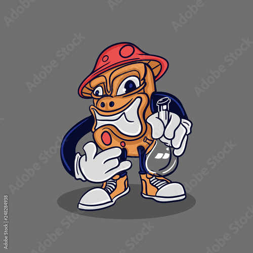 mushroom mascot with bong kush