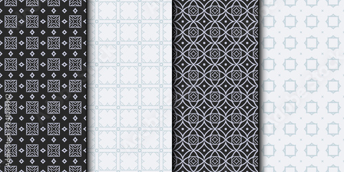 Set of Seamless Geometrical Linear Texture. Original Geometrical Puzzle. Backdrop. Grey color. Vector illustration