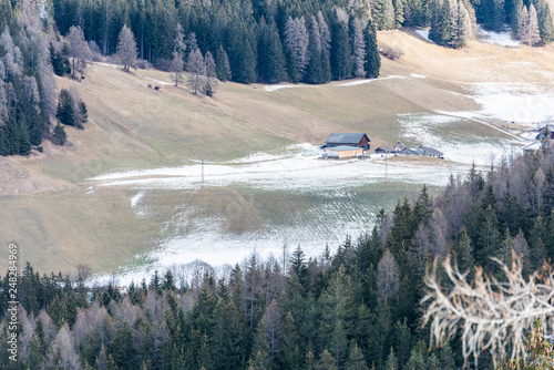 Dolomites. Winter between ice and snow. Tre Scarperi Refuge. On the way to the Tre Cime di Lavaredo photo