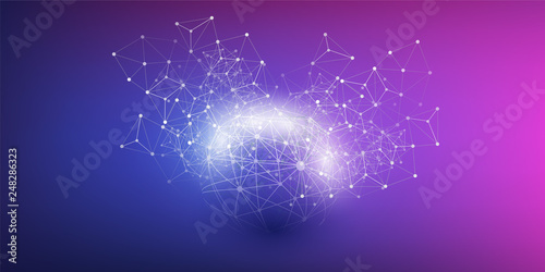 Modern Minimal Style Cloud Computing, Networks Structure, Telecommunications Concept Design, Network Connections, Transparent Geometric Wireframe - Vector Illustration 