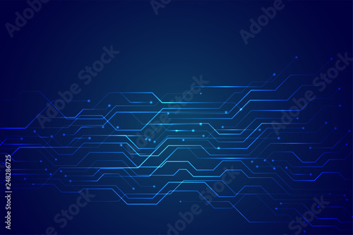 blue technology circuit diagram with glowing line lights