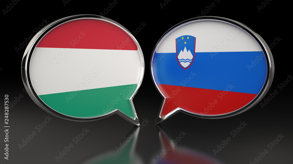 Hungary and Slovenia flags with Speech Bubbles. 3D illustration Hungary and Slovenia flags with Speech Bubbles. 3D illustration