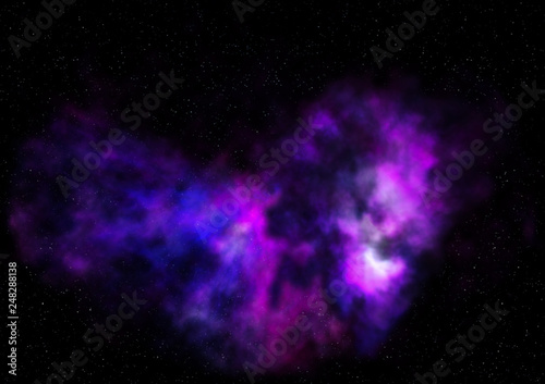 Far being shone nebula and stars. 3D rendering