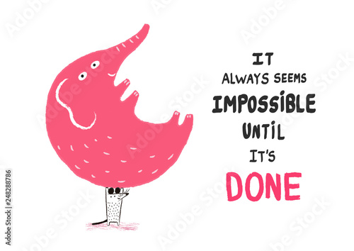 Anything is possible! A mouse holding an elephant, vector illustration