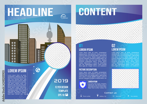 Vector flyer, corporate business, annual report, brochure design and cover presentation with blue wave.