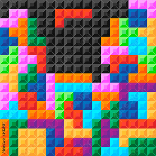 Old video game square template. Brick pieces game background. Vector illustration.